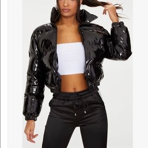 PrettyLittleThing Black Vinyl Puffer Jacket